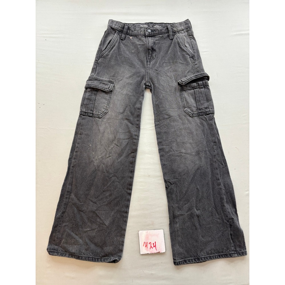 Old Navy Girls 14 High Rise Baggy Wide Leg Cargo Jeans Black Built-In Tough